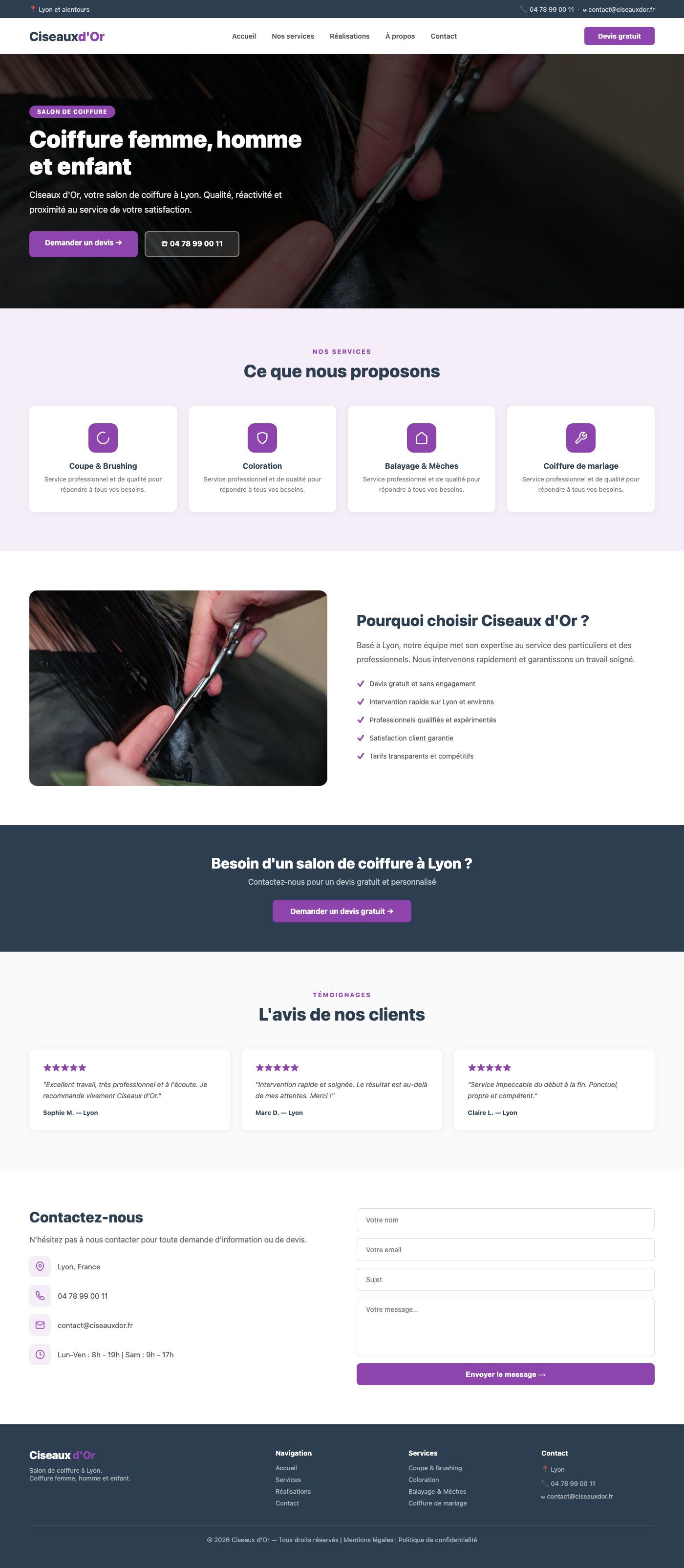 Site vitrine salon de coiffure Nantes